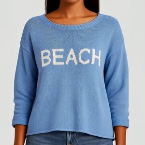 Pink Pineapple BEACH Sweater Women’s Size Large Blue Cotton Knit Coastal Chic